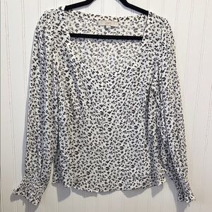 LOFT Black and White Patterned Blouse large